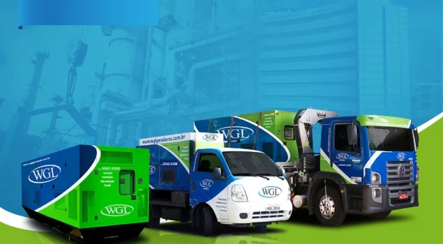 Caminhões utilizados para alugar geradores.